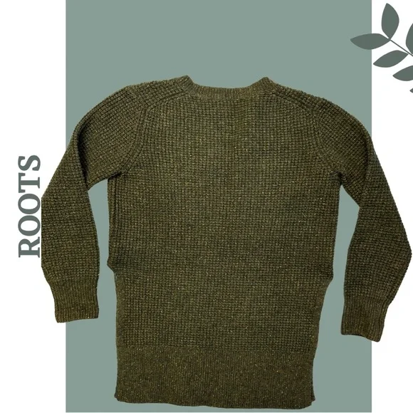 Roots Women’s Wool Blend Waffle Knit Green Long Sleeve Sweater Extra Small - Picture 3 of 7